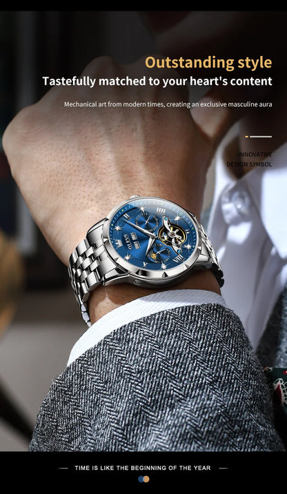 OLEVS Skeleton Multifunctional   Automatic Mechanical  Wrist  For Men    Strap 6691