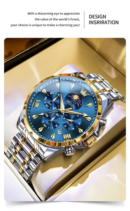 OLEVS 3653 Men   Brand Quartz  Multi functional Automatic  Timer    Moonphase