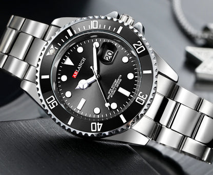 Classic Mens Watch Quartz Green Ghost Diver Series Stainless Steel Waterproof Calendar Clock Business Luxury Watch Reloj Hombre