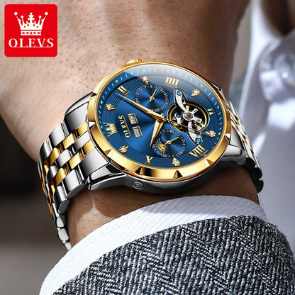 OLEVS Skeleton Multifunctional   Automatic Mechanical  Wrist  For Men    Strap 6691