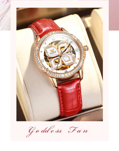 OLEVS 6612 Hollow Original  Mechanical  For Women   Ceramic  Strap Hand  Automatic