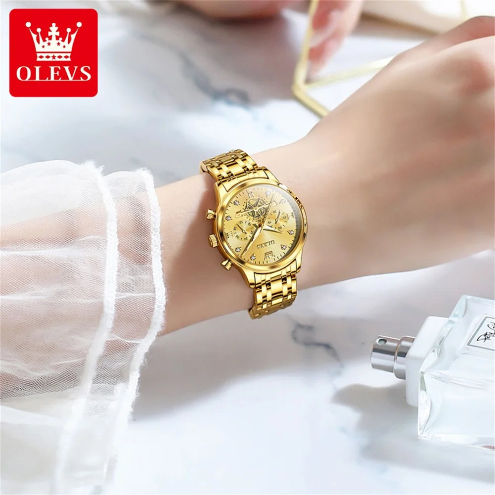 OLEVS Flywheel Skeleton Women Quartz   steel    Ladies Bracelet  for Women Set