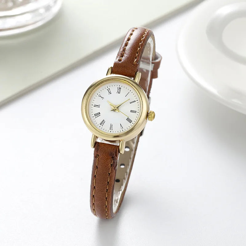 Simple Women Watches  Design Leather  Ladies Quartz Wristwatch Womens Small Round Dial  Reloj Mujer