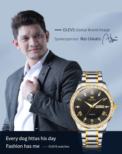 OLEVS  Mens  Simple     Quartz  for Man Diamond Roman Dial  Dual Calendar