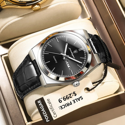 POEDAGAR   for Men Military Leather Man Wristwatch Quartz     Week  Watches Reloj+box