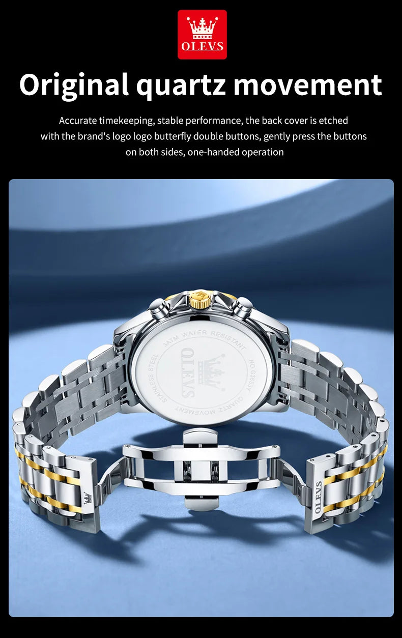 OLEVS 3653 Men   Brand Quartz  Multi functional Automatic  Timer    Moonphase