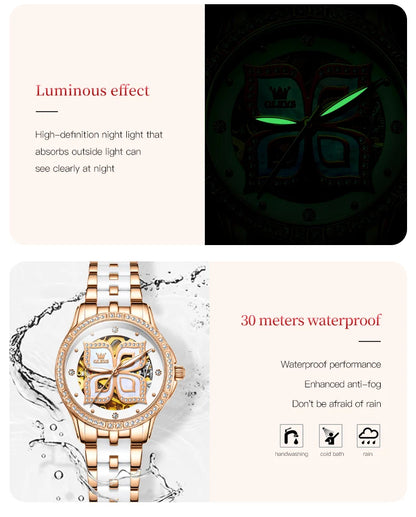 OLEVS 6612 Hollow Original  Mechanical  For Women   Ceramic  Strap Hand  Automatic