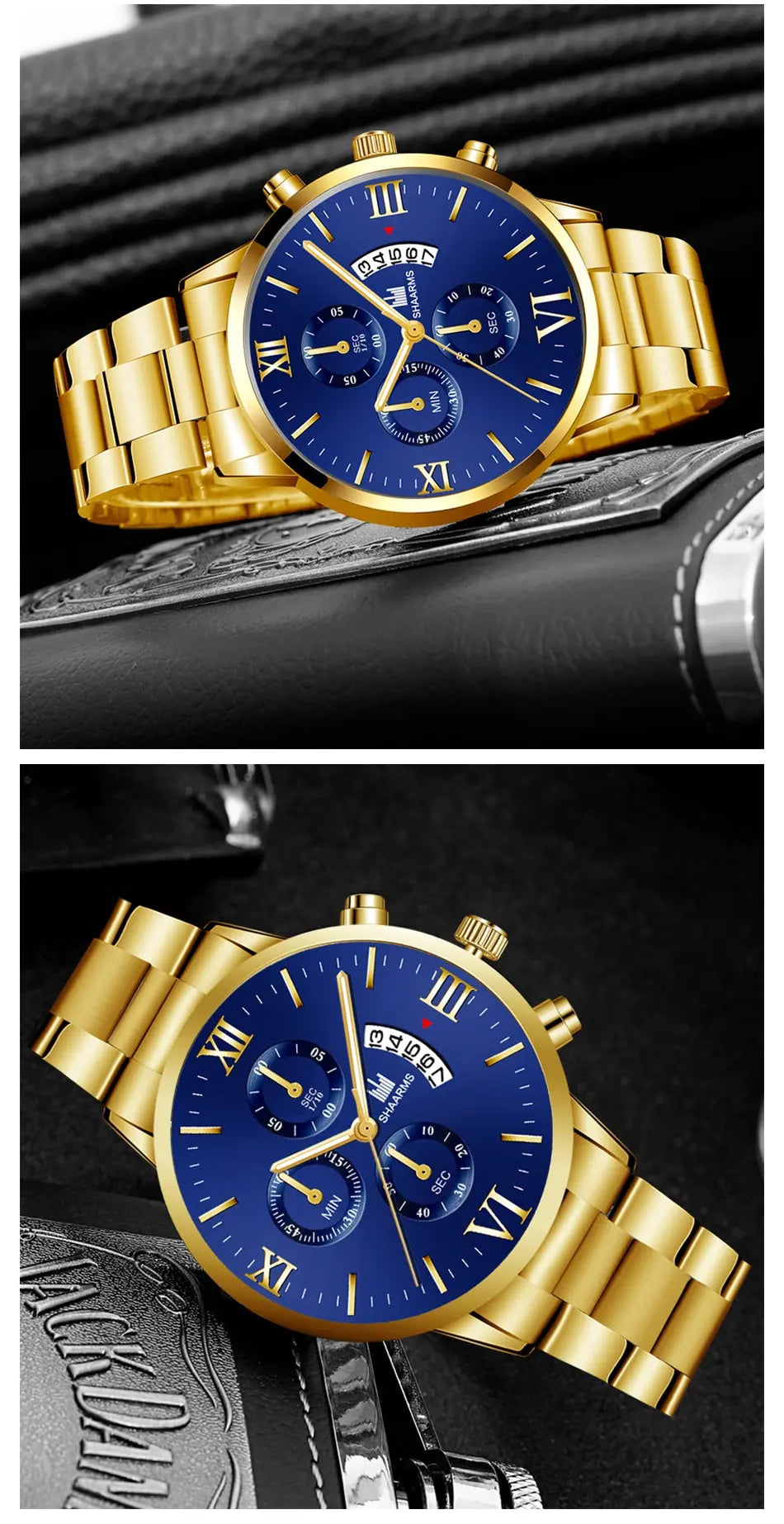Mens   Quartz   Fake Three Eye Six Pin Calendar Men    Belt Men Watches