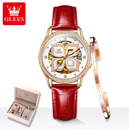 OLEVS 6612 Hollow Original  Mechanical  For Women   Ceramic  Strap Hand  Automatic