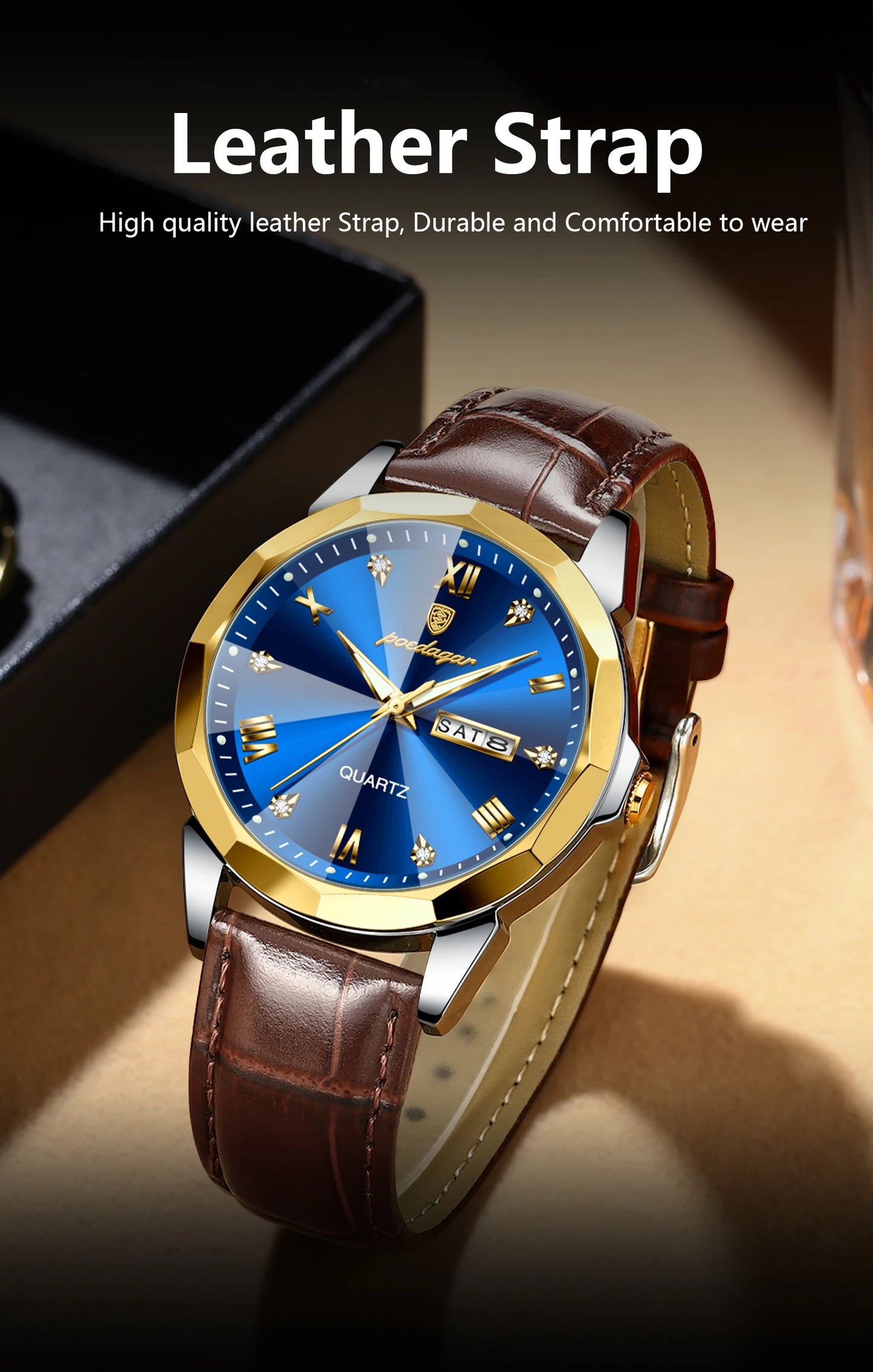 POEDAGAR  Man Wristwatch High Quality Quartz   Men     Week Leather  Watches