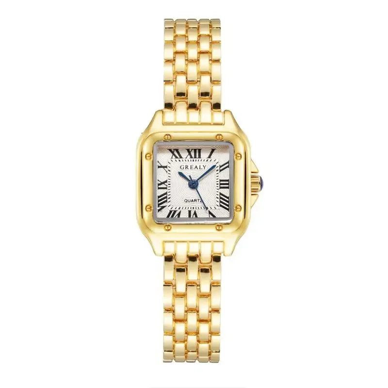 MAYZHISU   Square Watches Gold Alloy Strap  Ladies Quartz Wristwatches Qualities  Roman Scale