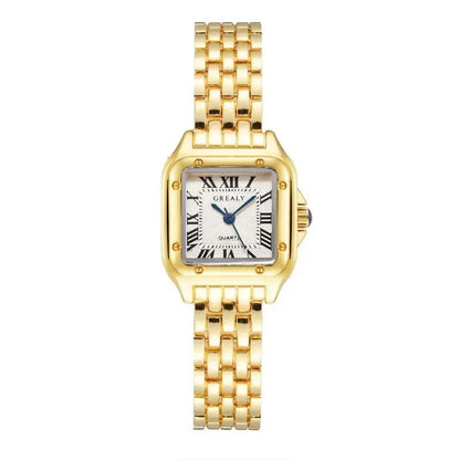 MAYZHISU   Square Watches Gold Alloy Strap  Ladies Quartz Wristwatches Qualities  Roman Scale
