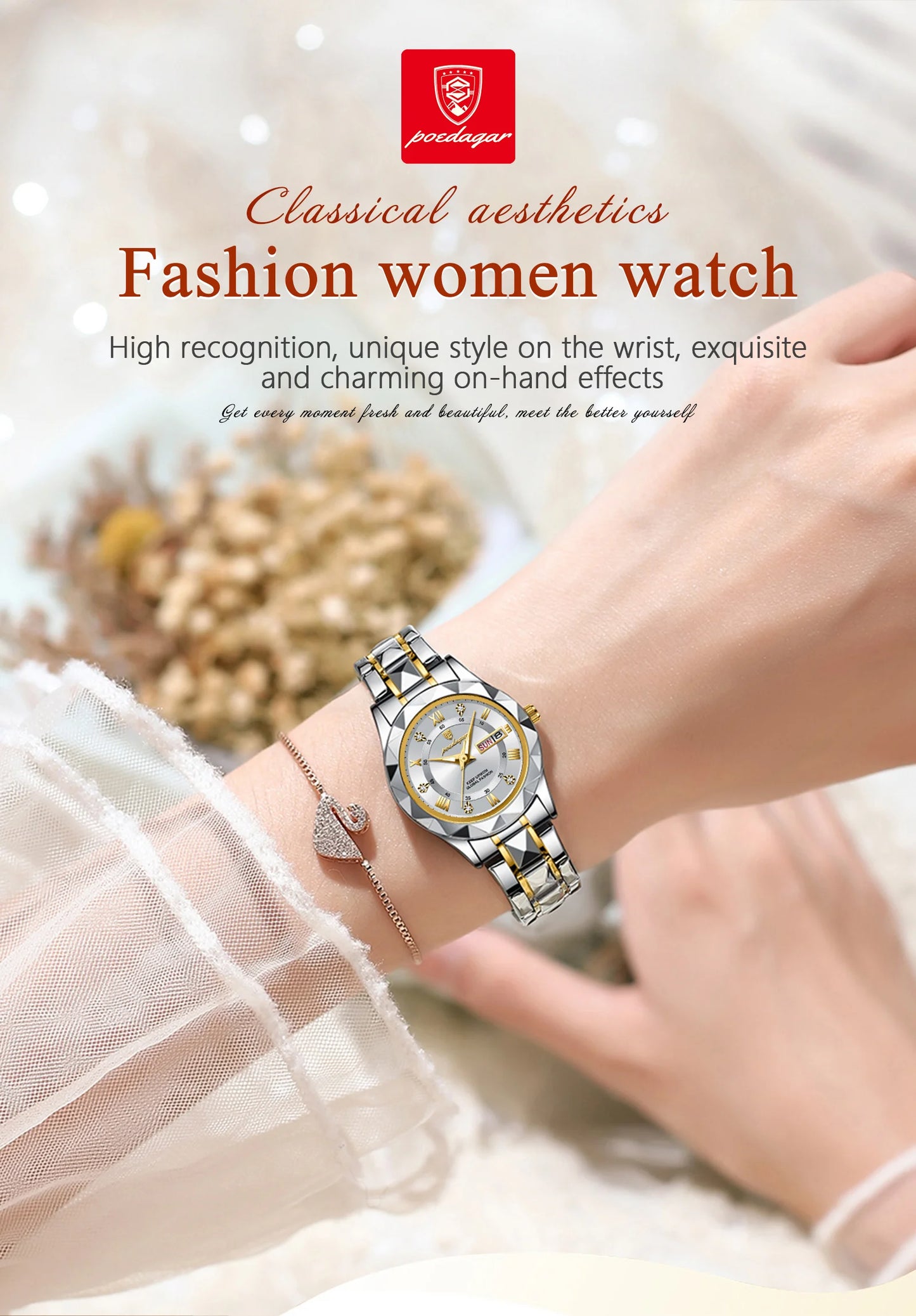 POEDAGAR  Quartz  for Ladies    Week   Women Watches Elegant Dress WristWatch+box