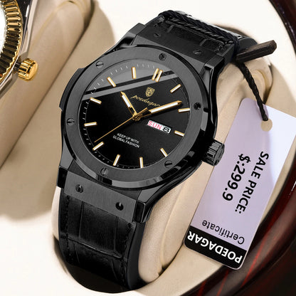 POEDAGAR Fashion Men's Watches Trend Classic Original Quartz Watch for Man Waterproof Luminous Week Date Wristwatch Leather New
