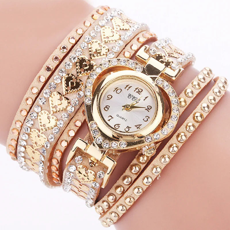 Women Heart Dial Shiny Design Quality Women Quartz   Rhinestone Bracelet Wrap Strap Women  Gifts