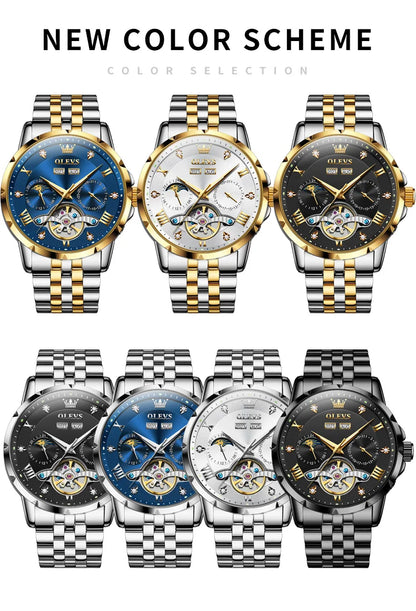 OLEVS Skeleton Multifunctional   Automatic Mechanical  Wrist  For Men    Strap 6691