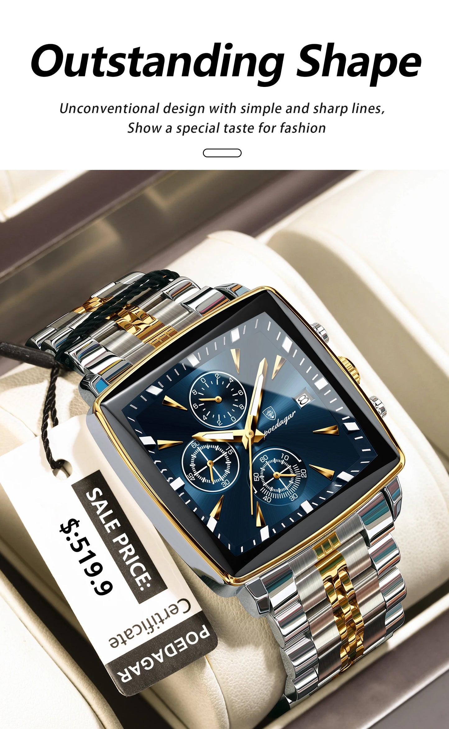 POEDAGAR  Men      Man Wristwatch Square   Quartz  Watches Reloj