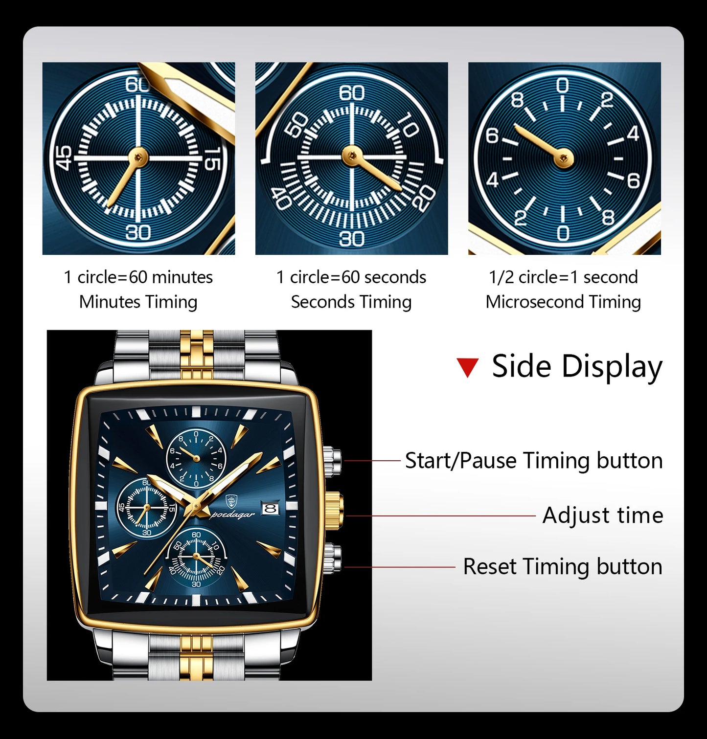 POEDAGAR  Men      Man Wristwatch Square   Quartz  Watches Reloj