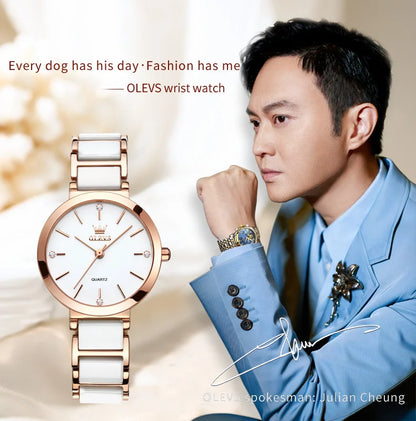 OLEVS  Women Watches Relogio Feminino  Rose Gold  Ladies Quartz Wrist  Ceramic Strap  Reloj Mujer