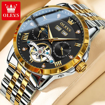 OLEVS Skeleton Multifunctional   Automatic Mechanical  Wrist  For Men    Strap 6691
