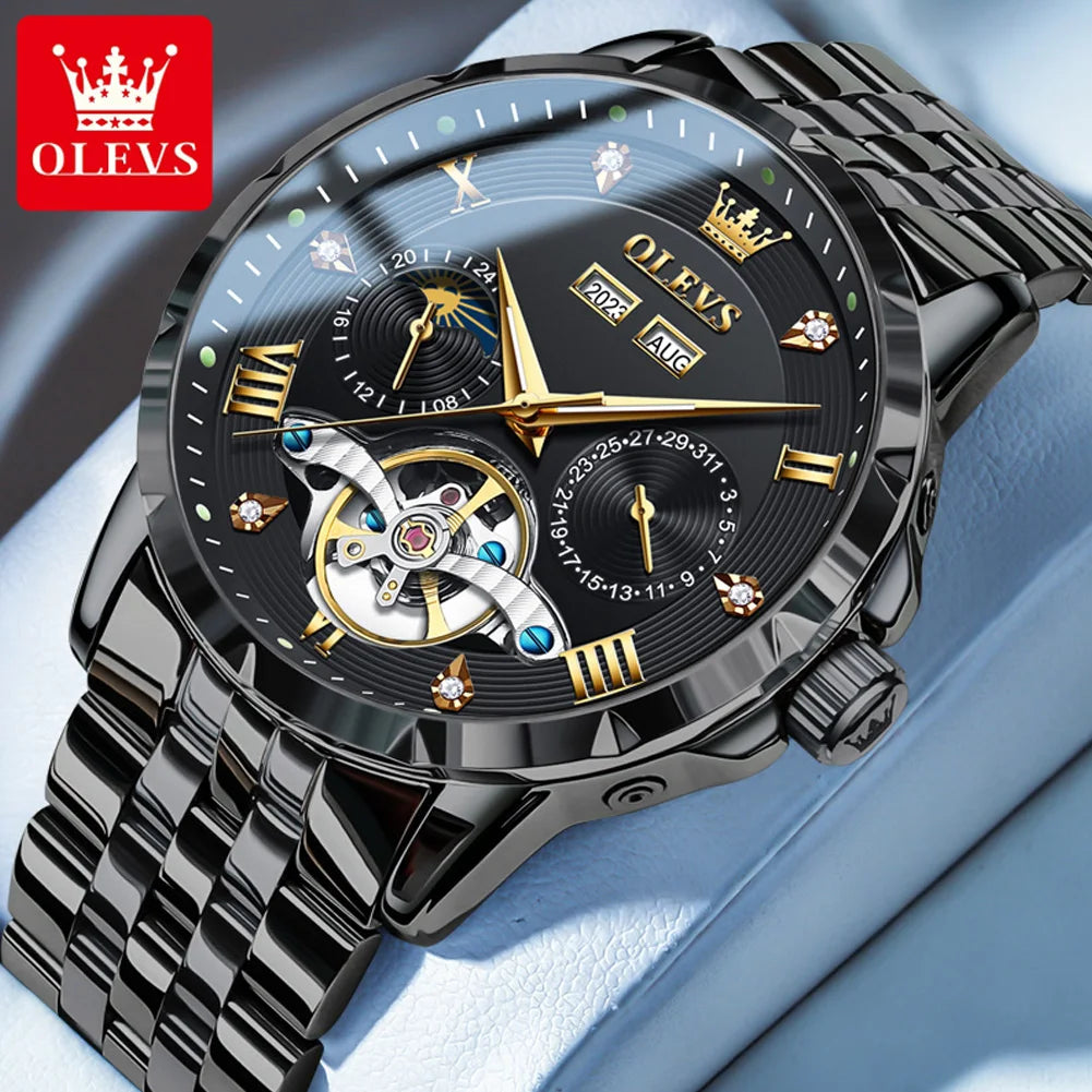 OLEVS Skeleton Multifunctional   Automatic Mechanical  Wrist  For Men    Strap 6691