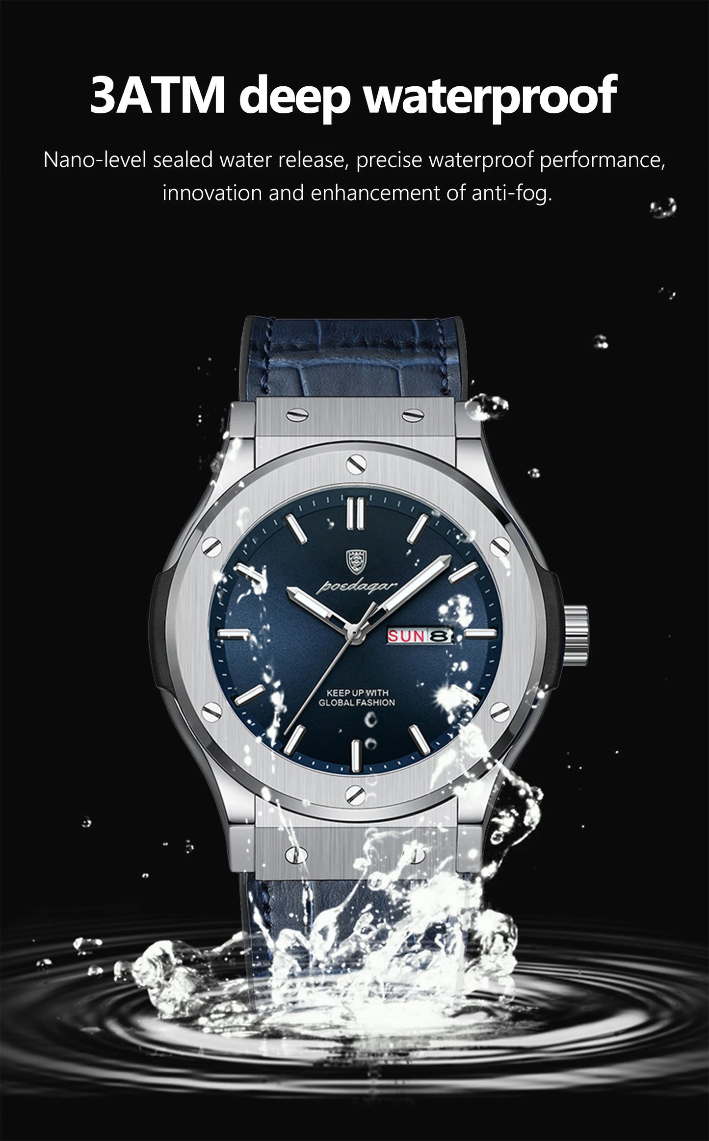 POEDAGAR Fashion Men's Watches Trend Classic Original Quartz Watch for Man Waterproof Luminous Week Date Wristwatch Leather New