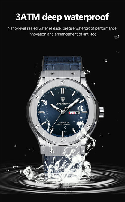 POEDAGAR Fashion Men's Watches Trend Classic Original Quartz Watch for Man Waterproof Luminous Week Date Wristwatch Leather New