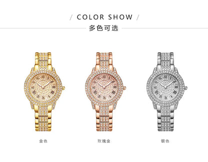Women Wristwatches Relojes Para Mujer  Classic Golden  Women Alloy Strap Round Rhinestone Dail Quartz Watches
