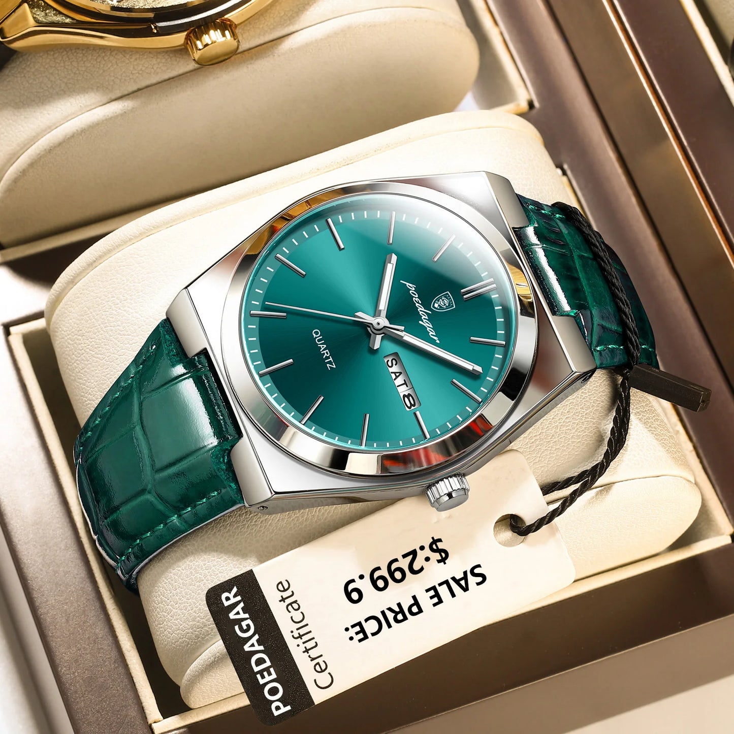 POEDAGAR   for Men Military Leather Man Wristwatch Quartz     Week  Watches Reloj+box