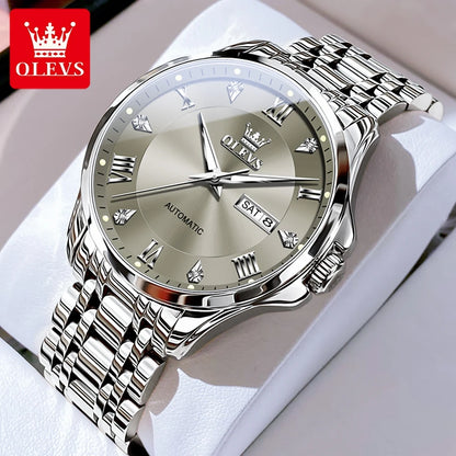 OLEVS Mens Watches  Automatic Mechanical  For Man    Stee  Bands Roman Numeral 6702