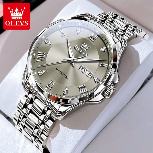 OLEVS Mens Watches  Automatic Mechanical  For Man    Stee  Bands Roman Numeral 6702