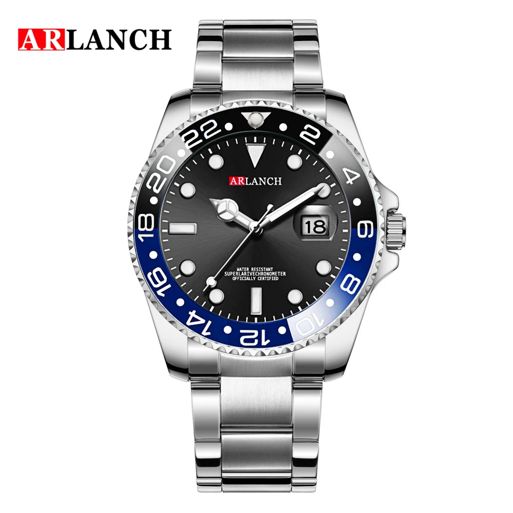 Classic Mens Watch Quartz Green Ghost Diver Series Stainless Steel Waterproof Calendar Clock Business Luxury Watch Reloj Hombre