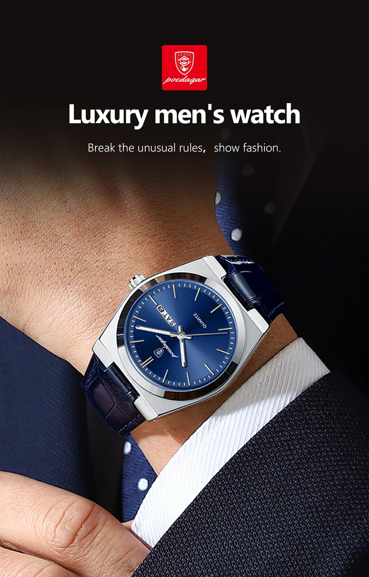 POEDAGAR   for Men Military Leather Man Wristwatch Quartz     Week  Watches Reloj+box