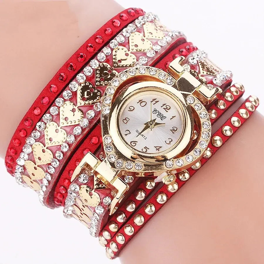 Women Heart Dial Shiny Design Quality Women Quartz   Rhinestone Bracelet Wrap Strap Women  Gifts