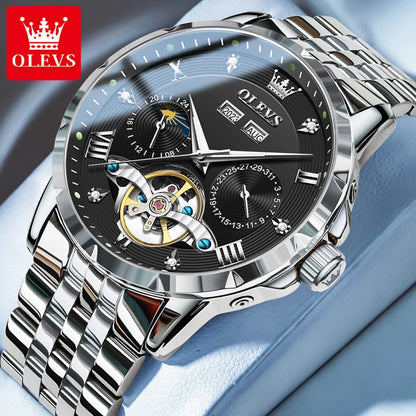 OLEVS Skeleton Multifunctional   Automatic Mechanical  Wrist  For Men    Strap 6691