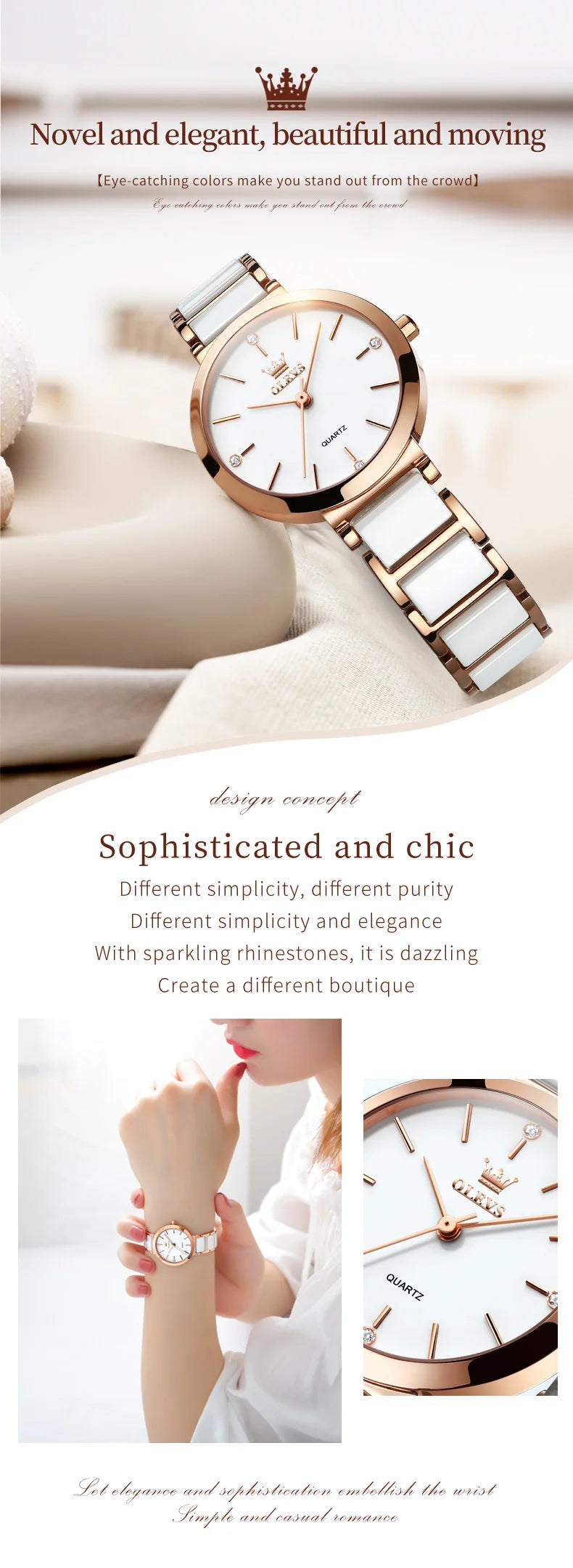 OLEVS  Women Watches Relogio Feminino  Rose Gold  Ladies Quartz Wrist  Ceramic Strap  Reloj Mujer