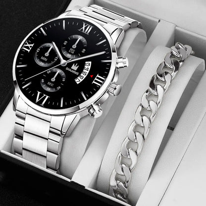Mens   Quartz   Fake Three Eye Six Pin Calendar Men    Belt Men Watches