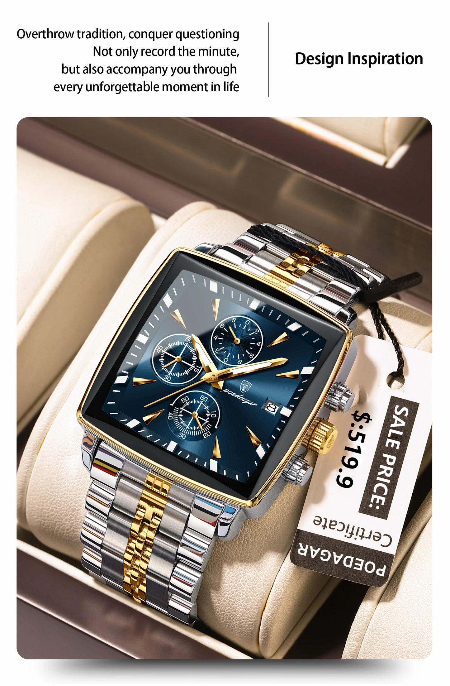 POEDAGAR  Men      Man Wristwatch Square   Quartz  Watches Reloj