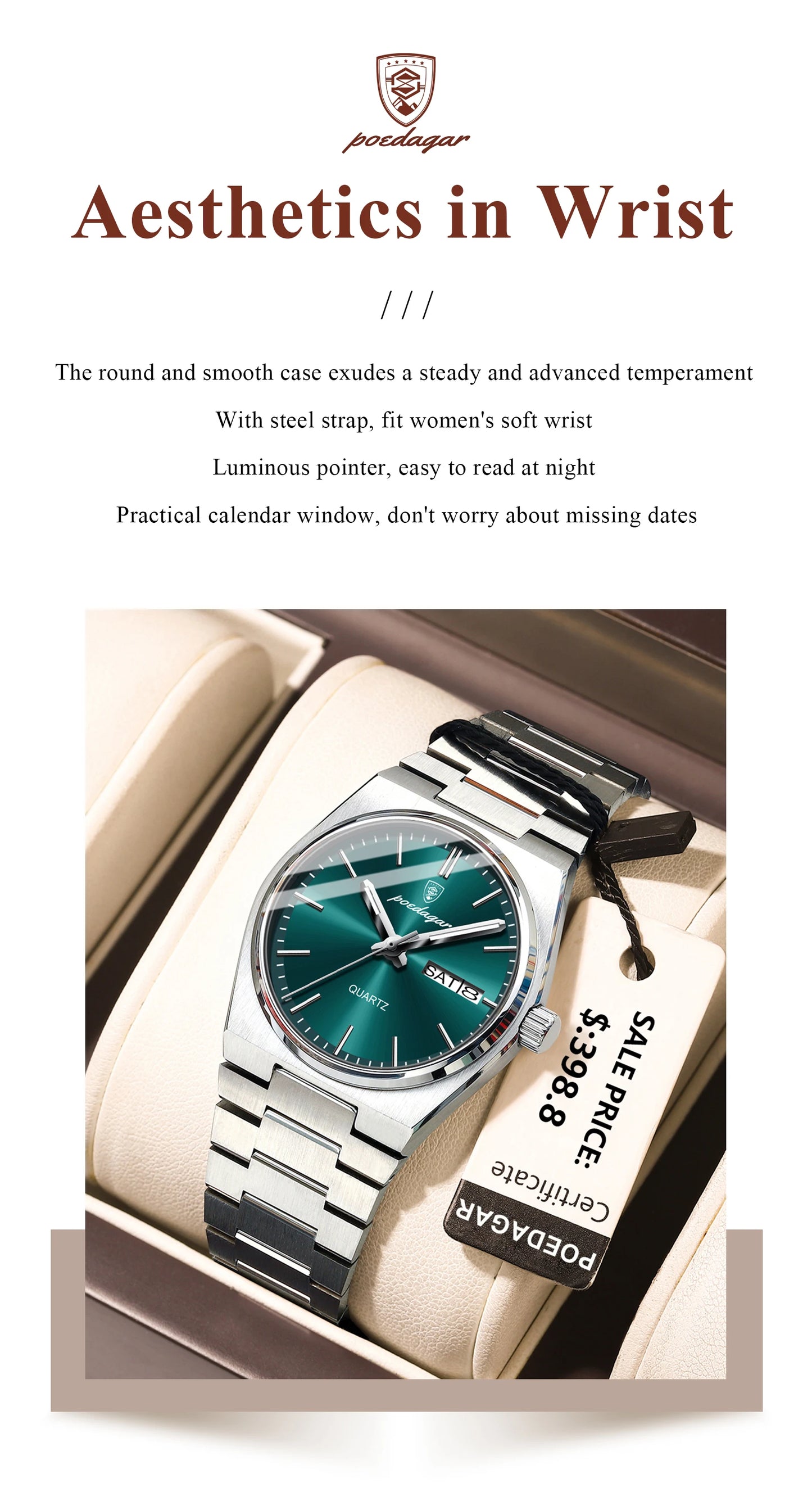 POEDAGAR   for Woman Ladies Elegant Quartz     Week    Watches