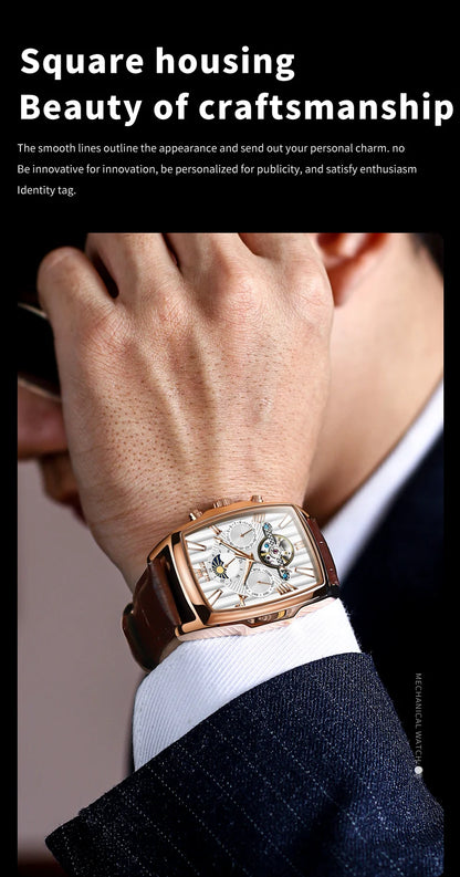 OLEVS Mens Watches Automatic Mechanical  Tourbillon Sport  Leather Casual  Retro Wristwatch Relojes Hombre