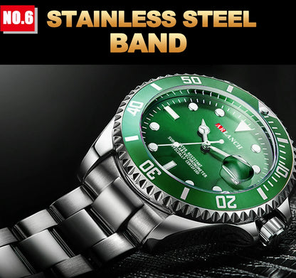 Classic Mens Watch Quartz Green Ghost Diver Series Stainless Steel Waterproof Calendar Clock Business Luxury Watch Reloj Hombre