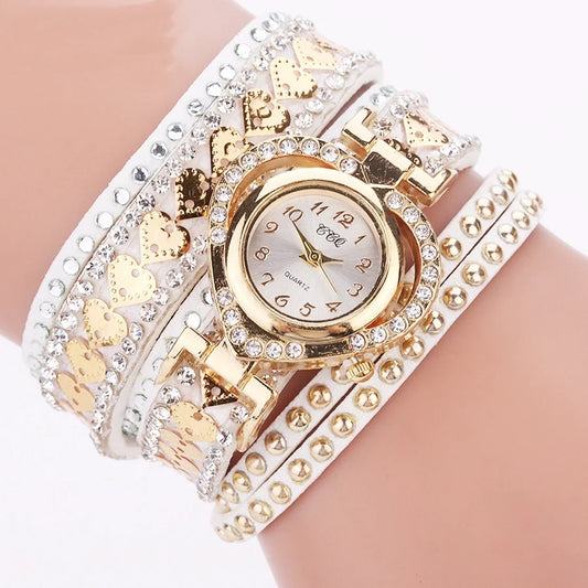 Women Heart Dial Shiny Design Quality Women Quartz   Rhinestone Bracelet Wrap Strap Women  Gifts
