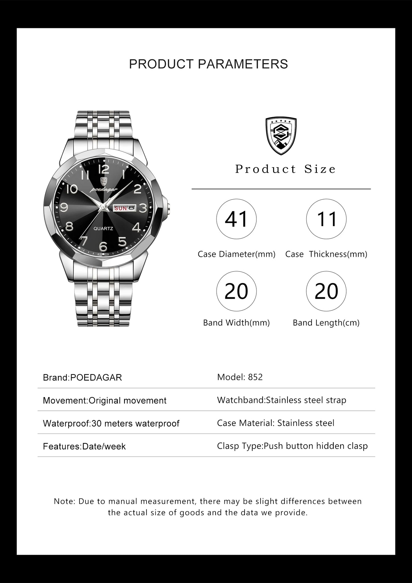 POEDAGAR Men‘s Watches Trend  Original Quartz  for Man Rhombus Mirror Waterpoof   Wristwatch  Week