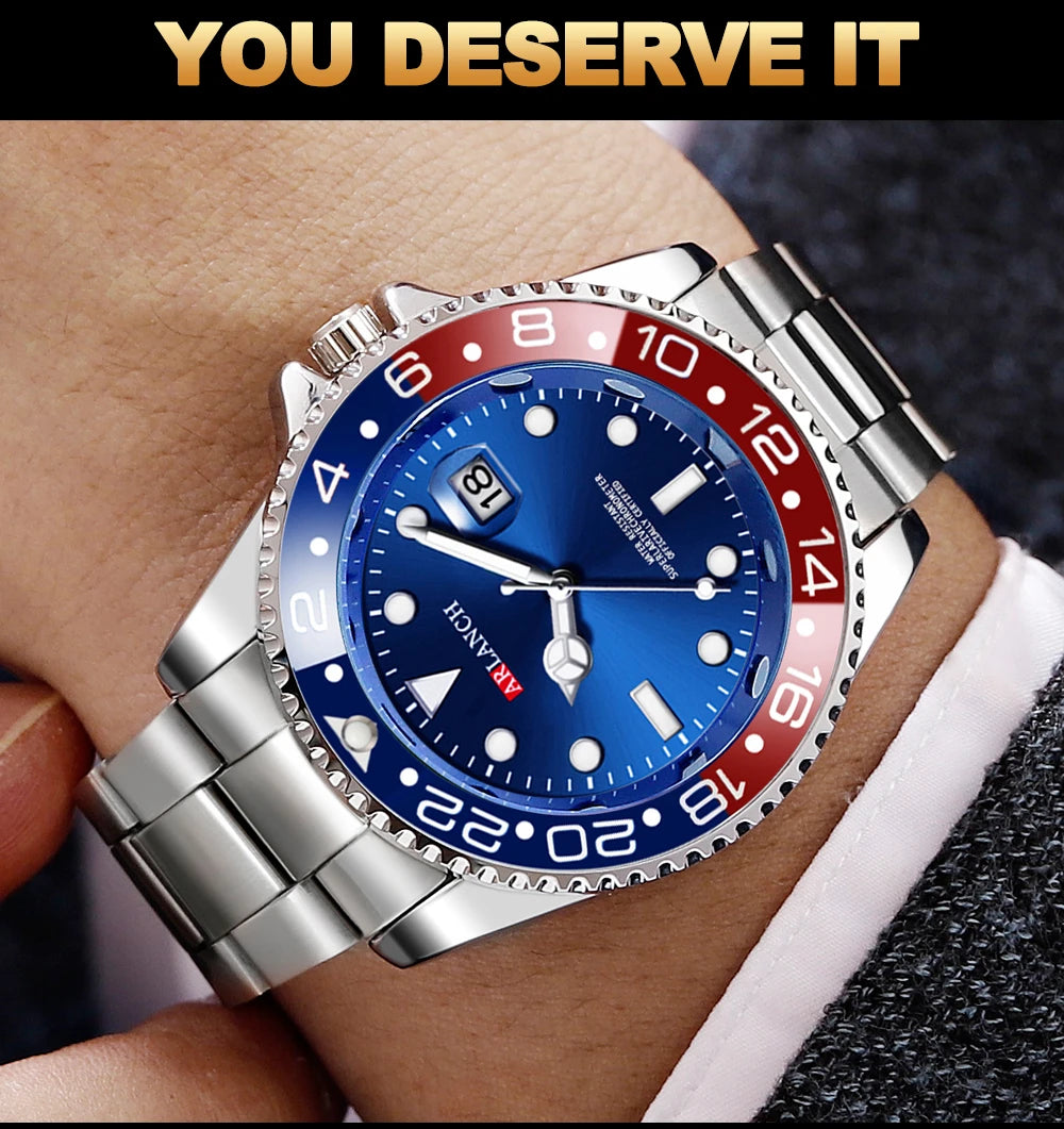 Classic Mens Watch Quartz Green Ghost Diver Series Stainless Steel Waterproof Calendar Clock Business Luxury Watch Reloj Hombre