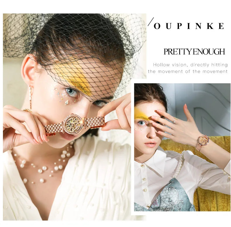 OUPINKE 3175 Women  Original Automatic Mechanical   Brand   Elegant Gift Box Girls' Diamond