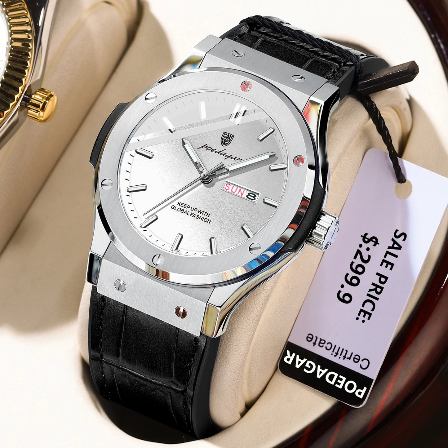 POEDAGAR Fashion Men's Watches Trend Classic Original Quartz Watch for Man Waterproof Luminous Week Date Wristwatch Leather New