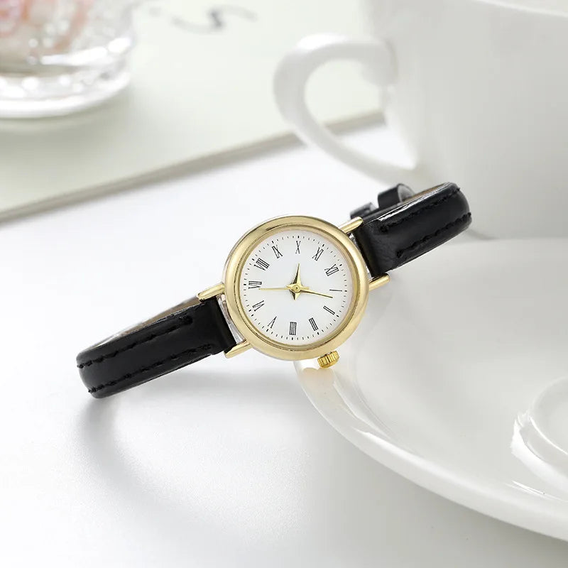 Simple Women Watches  Design Leather  Ladies Quartz Wristwatch Womens Small Round Dial  Reloj Mujer