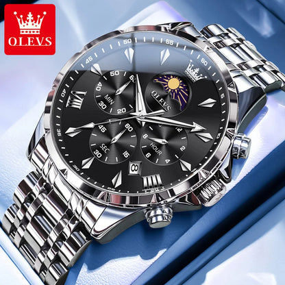 OLEVS 3653 Men   Brand Quartz  Multi functional Automatic  Timer    Moonphase