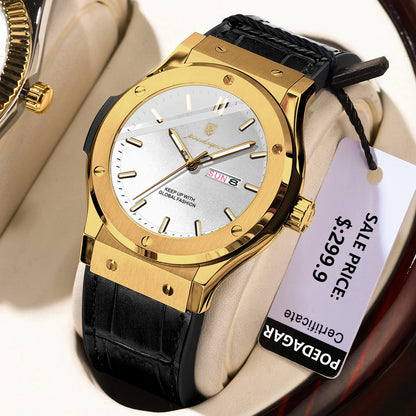 POEDAGAR Fashion Men's Watches Trend Classic Original Quartz Watch for Man Waterproof Luminous Week Date Wristwatch Leather New