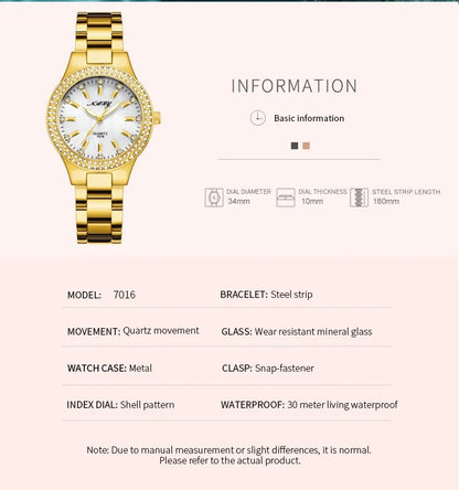 Elegant Casual Goldn  Crystal Diamond Inlaid    Silver  Quartz